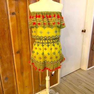 Ramy Brook Printed Mira Strapless Mini Lime Dress